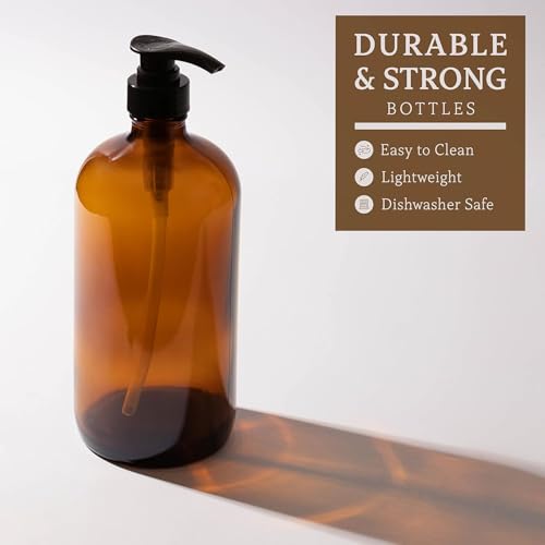 32 Ounce Glass Large Soap Dispenser - Refillable Shampoo and Conditioner Bottle with Pump for Shower and Bath - 1 Liter Shower Bottle- by Kitchentoolz - color: Amber, size: Pack of 1