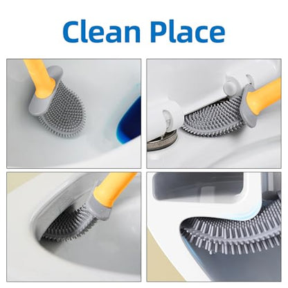 RV Toilet Bowl Brush, Toilet Brush Silicone Won't Damage Toilets, Wall Mounted Toilet Brush-Anti-Roll, Anti-Drip Design, Suitable for RV Travel Trailers and Campers (Orange and Gray)