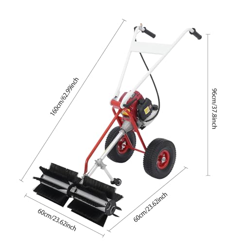4 Stroke Gas Powered Hand Push Lawn Sweeper Broom, Gas Walk Behind Outdoor Sweeper with 23.62" High-Density Brush, Adjustable Handles for Yard, Driveway, Artificial Turf Leaf Cleaning - style: 4 Stroke(Hand Push)