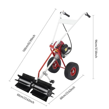 Handheld Gas Broom Sweeper 31CC 2.3HP 4 Stroke Handheld Power Sweeper Outdoor Snow Sweeping Broom for Driveway Turf Grass Snow Lawn Sweeper