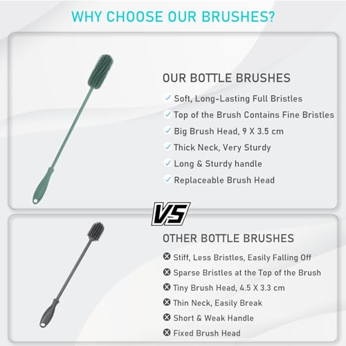 15.7" Silicone Bottle Brush, ddLUCK Water Bottle Cleaner Brush for Stanley, Hydroflasks, Glass, Thermos Sports Bottle, Vase and Glassware, Bottle Brush Cleaner for Small Narrow Neck Containers (Green) - color: Long Green