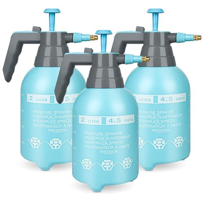3 Pcs 1/2 Gallon Plastic Handheld Pump Sprayer – Garden Pressure Sprayer Bottle with Adjustable Nozzle for Plants, Cleaning, Household Tasks –Blue - color: Blue, size: 1/2 Gallon