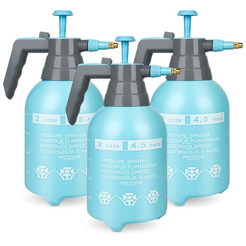 3 Pcs 1/2 Gallon Plastic Handheld Pump Sprayer – Garden Pressure Sprayer Bottle with Adjustable Nozzle for Plants, Cleaning, Household Tasks –Blue - color: Blue, size: 1/2 Gallon