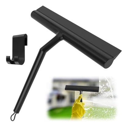 8 Inch Silicone Squeegee for Shower Glass with Hook，Shower Door Squeegee，Multi-Use Shower Squeegees (Black) - color: Black