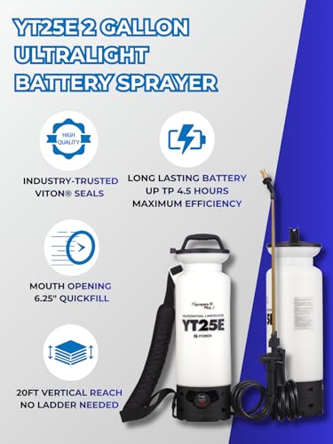 Sprayers Plus YT25E Battery Powered Sprayer 2 Gallon, Rechargeable with 12V Lithium-ion Electric Sprayer,Chemical Resistant Brass Wand Nozzle,Viton Seals for Long Distance Lawn Care