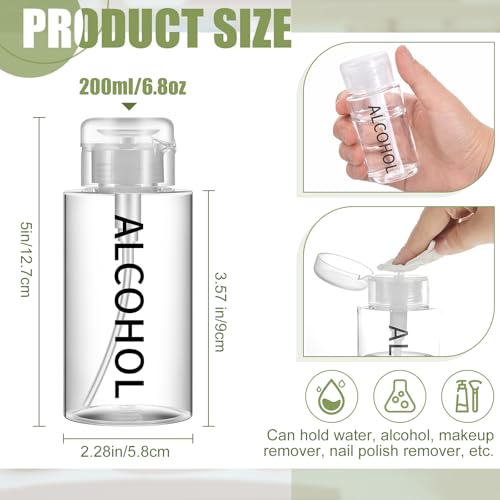 Layhit 3 Pcs 6.7oz/200ml Alcohol Pump Dispenser Bottle Alcohol Push Down Liquid Dispenser Empty Pumping Bottle Refillable Cosmetic Container for Personal, Salon, Nail Care, Hospital Use