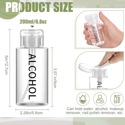 Layhit 3 Pcs 6.7oz/200ml Alcohol Pump Dispenser Bottle Alcohol Push Down Liquid Dispenser Empty Pumping Bottle Refillable Cosmetic Container for Personal, Salon, Nail Care, Hospital Use