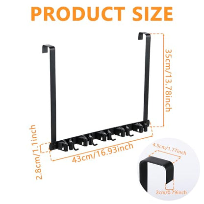 UKQRRTC Over The Door Broom Holder with 2 Hooks Wall Mount Mop and Broom Holder Stainless Steel Mop Holder Utility Broom Gripper Drilling Free Mop Hanger for Home Bathroom Kitchen Garage, Black