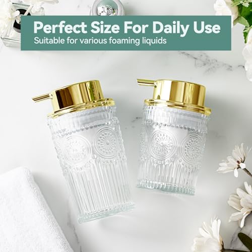 Glass Foaming Soap Dispenser - Foaming Hand Soap Dispenser for Bathroom & Kitchen, 10 OZ Transparent Foam Hand Wash Dispenser, Refillable Dish Dispenser Golden Pump - color: Golden Foam Pump, size: 10 OZ