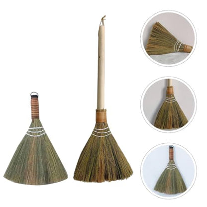 Abaodam 2pcs Hand Woven Brooms with Detachable Long Handle, Soft Straw Multipurpose Desk and Floor Cleaning Sweeper for Home Dust Removal