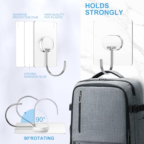 JINSHUNFA Adhesive Wall Hooks 13LB Heavy Duty No Drill Large Transparent Waterproof Hooks for Bathroom Kitchen Towel Coat 8 Pack - color: Clear, size: Large 8 Pcs