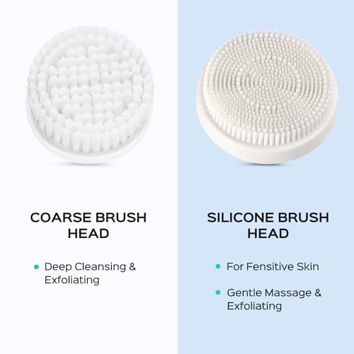 COSLUS Facial Cleansing Brush Silicone Face Scrubber: 2 in1 FBS-D Electric Exfoliating Massage Device Waterproof Deep Cleaning Exfoliation Rotating Spa Machine - Electronic Skin Care Wash Clean System - color: Blue, size: With 2 brush heads