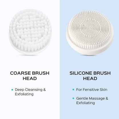 COSLUS Facial Cleansing Brush Silicone Face Scrubber: 2 in1 FBS-D Electric Exfoliating Massage Device Waterproof Deep Cleaning Exfoliation Rotating Spa Machine - Electronic Skin Care Wash Clean System - color: Blue, size: With 2 brush heads