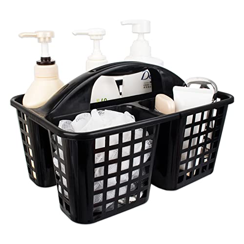 JiatuA Portable Shower Caddy Basket with Compartments Cleaning Supplies Organizer with Handle Plastic Storage Divided Tool Bin for Bathroom, Bedroom, Kitchen, College Dorm, Garden, Under Sink, Black - color: Black