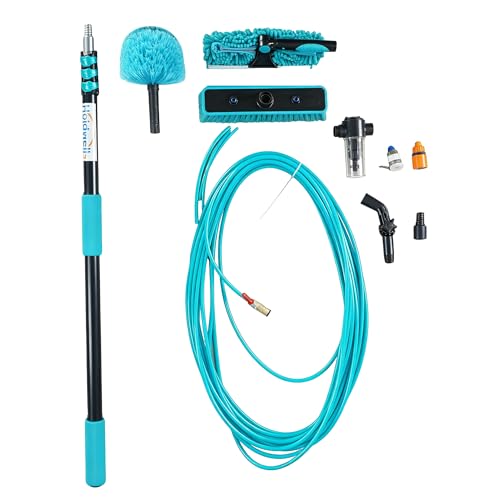 Water Fed Pole Kit, 12FT Solar Panel Cleaning Pole with Extendable Handle, 180° Rotatable Brush Head & 65.6FT Hose, Household & Outdoor Window Cleaner Tool for Caravan Solar Panel Deck - size: 12FT