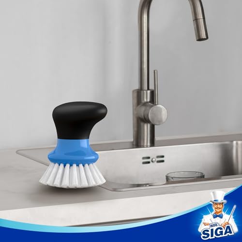 MR.SIGA Dish Scrub Brush, Palm Brush Dish Scrubber with Ergonomic Grip, Kitchen Brushes for Dishes, Blue, Pack of 2 - color: Blue