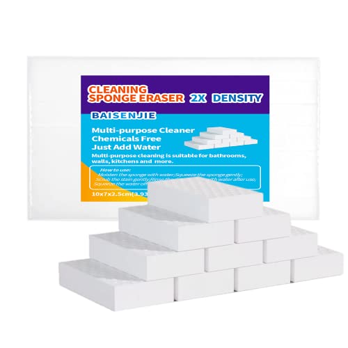 Magic Sponges Eraser,10 Pack Melamine Sponge in Bulk,2X Density,Long Lasting,Cleaning Sponge for Kitchen, Bathroom,Bathtub, Sink,Furniture, Wall Cleaner (White, 3.93x2.76x0.98in) - color: White, size: 3.93x2.76x0.98in