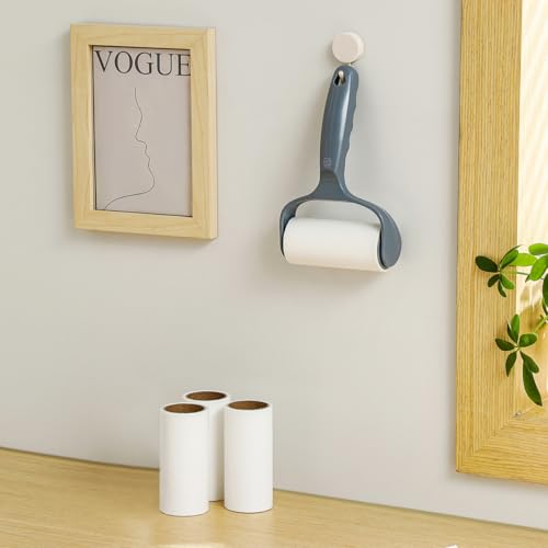 Flat Sticky Lint Roller for Couch Desk Chair Dog/Cat Bed Balliard Table Lint Roller for Pet Hair Lint Remover T Shape Handle with 4 Refill Rolls (Navy Black) - color: Navy Black T Handle