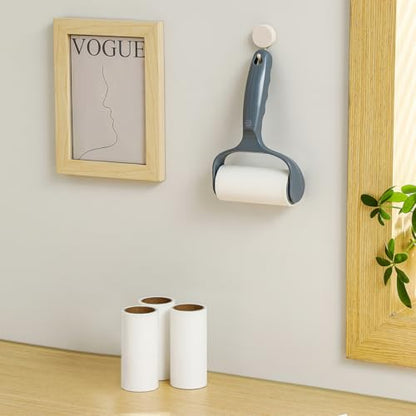 Flat Sticky Lint Roller for Couch Desk Chair Dog/Cat Bed Balliard Table Lint Roller for Pet Hair Lint Remover T Shape Handle with 4 Refill Rolls (Navy Black) - color: Navy Black T Handle