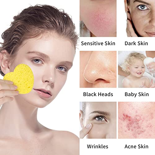 100-Count Compressed Facial Sponges for Estheticians Heart Shape Natural Cellulose Sponge Professional Cosmetic Spa Sponges for Face Cleansing, Massage, Pore Exfoliating, Mask, Makeup Removal, Mixed - color: 100- Pack Mixed