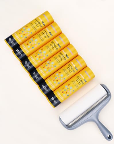 50% Stickier Large Surface Roller Refill for Scotch-Brite Large Lint Roller 8 inch Extra Sticky 60 Sheets per Refill, Pack of 6, 360 Sheets Total, Works Great On Pet Hair - size: 6-Pack