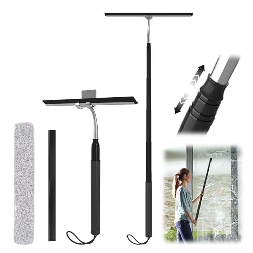 Shower Squeegee for Glass Doors, Telescopic Window Cleaner Tool | 15-51" Squeegee for Window Cleaning, Extendable Squeegee for Shower Glass for Tile Walls, Sliding Door, Floor, Car Windshield - color: Sliver, size: Extra Large
