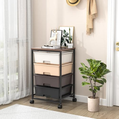 SYKIARIOL Utility Cart with 4 Drawers,Rolling Storage Cart with Drawers,Storage Rolling Drawer Cart,Brown - color: Dark Brown