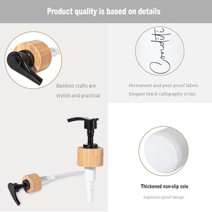 Glass Shampoo and Conditioner Pump Bottles Soap Dispenser Bamboo Pump Head Empty Glass Refillable Shampoo Conditioner Body Wash Soap Bottles for Bathroom, 17 oz, 3 Pack, White - color: White, size: Shampoo + Conditioner