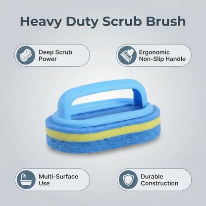 1 Pack Heavy Duty Scrubbing Brush, Ergonomic Handle Scrubber for Bathroom Tile & Kitchen Sink, Durable Cleaning Tool for Bathtub, Grout, Oven, Non-Slip Blue