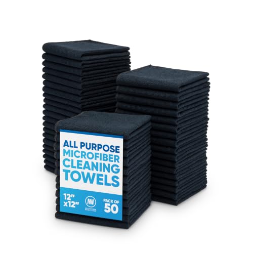 Microfiber Wholesale 12" x 12" Cleaning Cloths (50 Pack) Reusable Towels, Wash Rags, Dust Cloth, All-Purpose: Kitchen, Dish, Cars, Shop, Glass (Black) - color: Black, size: 50 Count (Pack of 1)