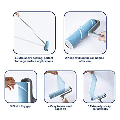 Layers Lagre Pet Mega Cleaning Floor Roller, Long Sticky Mop, 4-Foot Extendable Handle, 10in Wide Roller, 25 Sheets