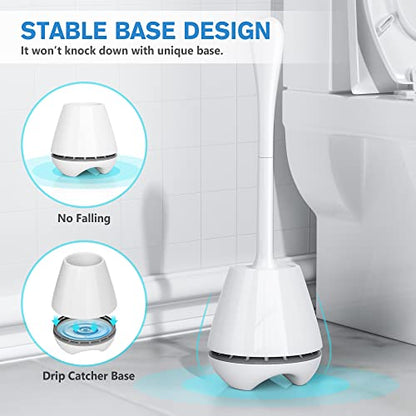 Toilet Brush and Holder 2 Pack, Toilet Brush with Ventilated Holder, Toilet Bowl Brush with Long and Large Handle for Bathroom-Toilet-Cleaning-Bristles-Comfortable