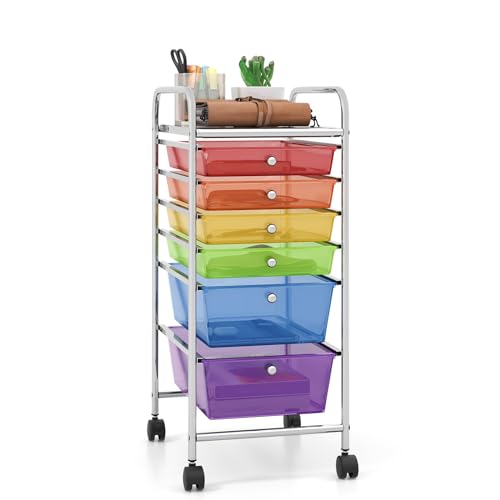 Giantex 6 Storage Drawer Cart Rolling Organizer Cart for Tools Scrapbook Paper Home Office School Multipurpose Mobile Utility Cart (Multicolor) - color: Multicolor, size: 6 Drawer-13.5"x17"x30"