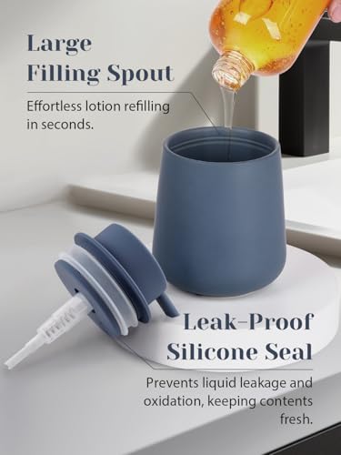 INGOFIN Ceramic Lotion Dispenser - 12oz Refillable Liquid Hand Soap Dispenser Bathroom, Modern Dish Soap Dispenser with Pump for Kitchen, Matte Blue - color: Matte Blue-liquid