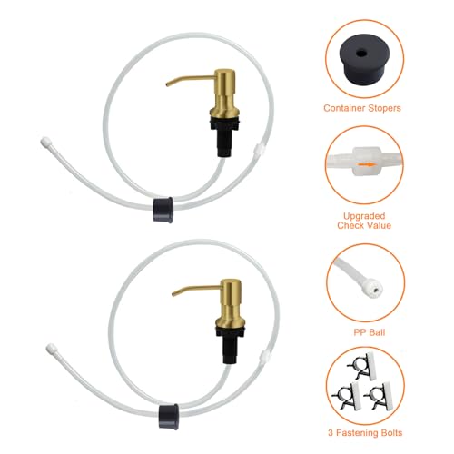Sink Soap Dispenser, Kichen Sink Soap Dispenser, 47" Extension Tube kit, Under Sink Soap Dispenser Pump, No Need More Refills （Golden, 2 Pack） - color: Golden-2 Pack