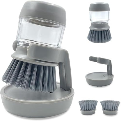 Good Grips Soap Dispensing Palm Brush, Dish Scrub Brush, Kitchen Brushes for Dishes, Kitchen Brush with Holder for Pot Pan Sink Cleaning (Gray) - color: Gray