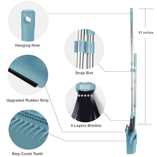 Tiumso Upgrade Broom and Dustpan Set, Broom with Dustpan Combo Sets, Large Brooms and Dust Pan with Handle, Self-Cleaning Dust Pans, Heavy Duty Broom and Dustpans Set for Lobby Kitchen Office - Green - color: Green