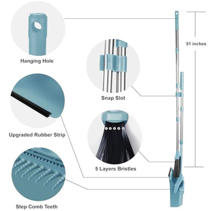 Tiumso Upgrade Broom and Dustpan Set, Broom with Dustpan Combo Sets, Large Brooms and Dust Pan with Handle, Self-Cleaning Dust Pans, Heavy Duty Broom and Dustpans Set for Lobby Kitchen Office - Green - color: Green