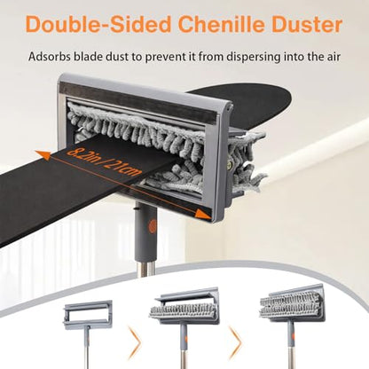 Ceiling Fan Cleaner Duster, 3-in-1 Fan Duster Cleaning Tool with 81'' Extendable Long Handle, Removable Chenille & Microfiber Mop Head Cleaner for Ceiling Fan Blade, Baseboard, Wall, Floor, Window