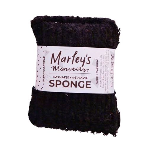 Marley's Monsters Chenille Washable Sponge – Reusable Eco-Friendly Kitchen Scrubber – Soft 100% Cotton Chenille & Recycled Foam – 3.5" x 5" Handmade in USA (Black) - color: Black