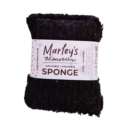 Marley's Monsters Chenille Washable Sponge – Reusable Eco-Friendly Kitchen Scrubber – Soft 100% Cotton Chenille & Recycled Foam – 3.5" x 5" Handmade in USA (Black) - color: Black