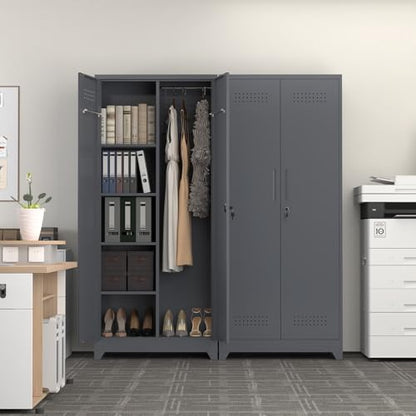 Metal Tool Storage Cabinet, Broom Closet with Hooks, 72.8" Tall Garage Cabinet with Shelves, Heavy-Duty Cleaning Storage for Utility Room, Gym, Office, Garage - color: 73"h-broom Cabinet / Grey