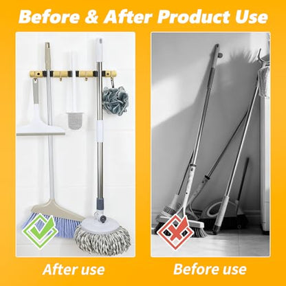 3 Racks and 4 Heavy Duty Hooks Mop and Broom Holder Wall Mount, Non-slip Organizer Storage Utility Tool Racks for Garage,Kitchen,Laundry Room,Garden. Gold - color: Gold