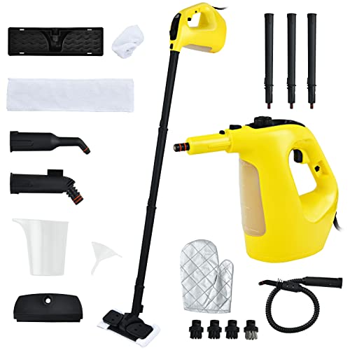 SAFSTAR Handheld Steam Cleaner, 1400W Pressurized Steamer with 14-Piece Accessories & Child Lock, Multipurpose Portable Steam-shot Steam Mop for Cleaning Kitchen Floor Sofas Car Windows (Yellow) - color: Yellow