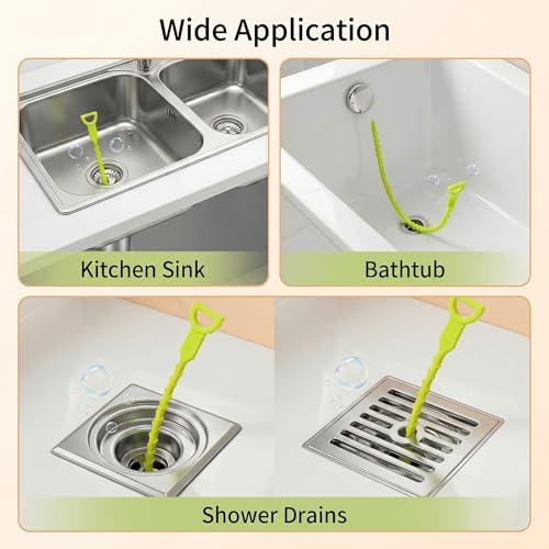 Drain Hair Remover Tool 3 Pcs Set, 20 Inch Flexible Drain Cleaning Snake, Plastic Drain Clog Remover for Sink, Shower, Bathtub and Bathroom Drain, Reusable Hair Removal Tool, Green - color: Green
