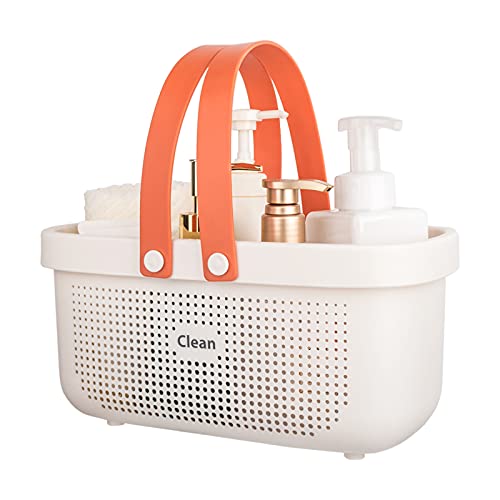 JiatuA Plastic Storage Basket with Handle Portable Shower Caddy Tote Organizer Basket Bin for Bathroom Kitchen Dorm Room Bedroom, White - color: White, size: Large