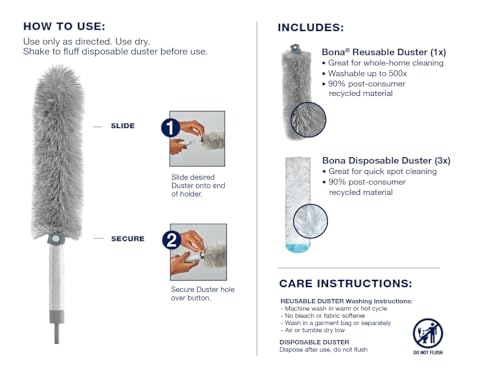 Bona High Performance Dusting System - 1 Compact Handle, 5 Disposable Dusters, & 1 Reusable Duster - Compact Dusting Kit Removes Dust & Pet Hair - style: Compact Dusting Kit