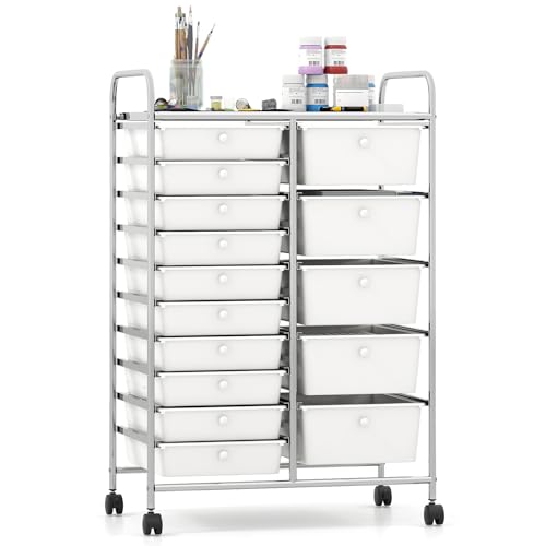 Giantex 15 Drawer Rolling Cart with Drawers, Storage Organizer Cart for Classroom Office School Teacher, Mobile Drawer Cart for Tools, Crafts, Small Printer, Ivory - color: Ivory, size: 15 Drawer-24.5"x15"x38"
