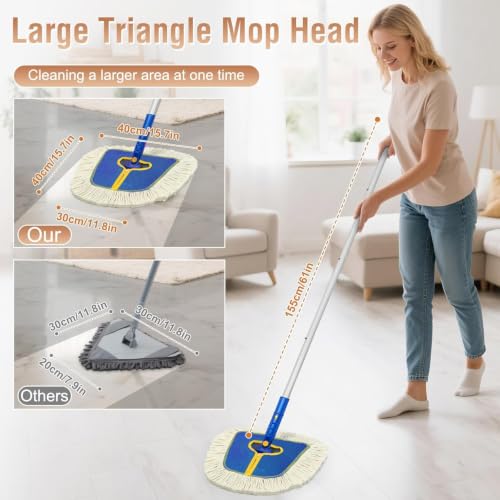 Commercial Dust Mop Replacement Head,Washable Wedge Cotton Dry Floor Duster Mop Pad Refills for Wall Hardwood,Laminate,Vinyl,Tile Floors,Home,Warehouse,2 Pack,Blue - color: Wedge Dust Mop Pad-blue2