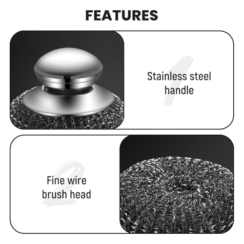 Steel Wool Scrubber with Handle, Upgrade Heavy Duty Stainless Steel Dish Scrubber for Cleaning Dishes, Iron Pots, Stoves, Kitchen Sink (4 pcs) - color: 4 Pcs
